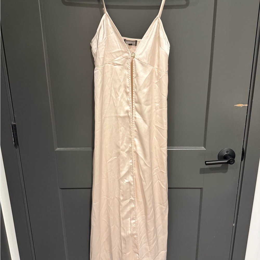Satin Slip Maxi Dress in Blush Cream